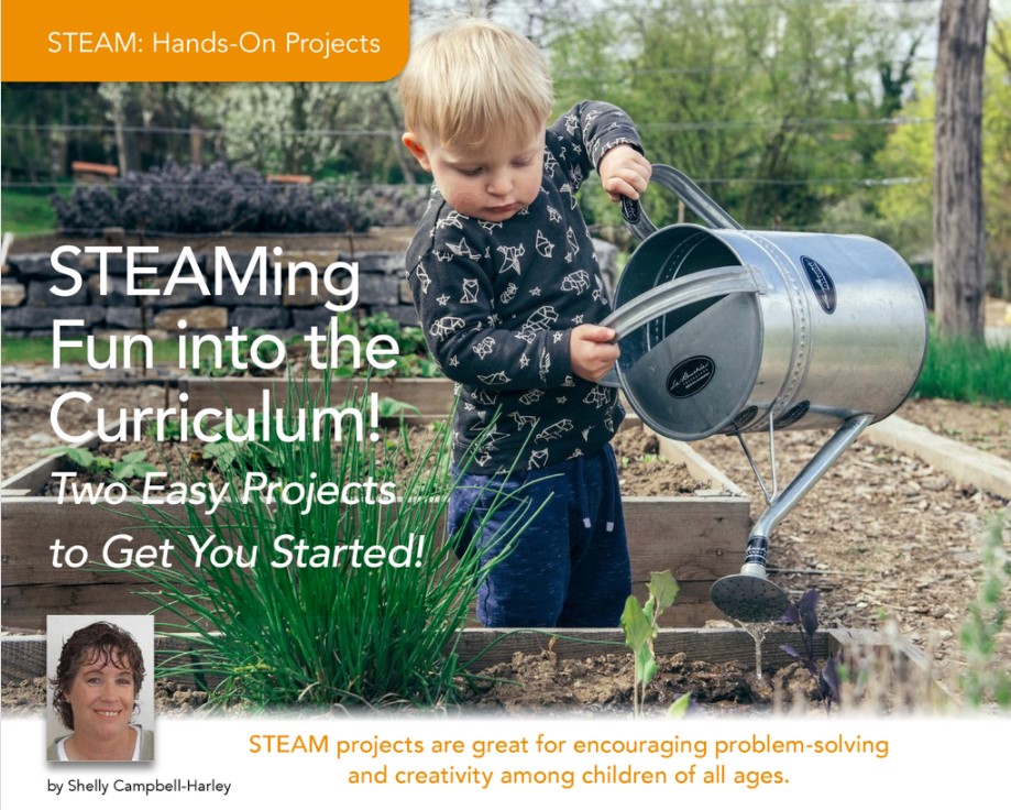 A boy waters a garden with the headline STEAMing fun into the curriculum