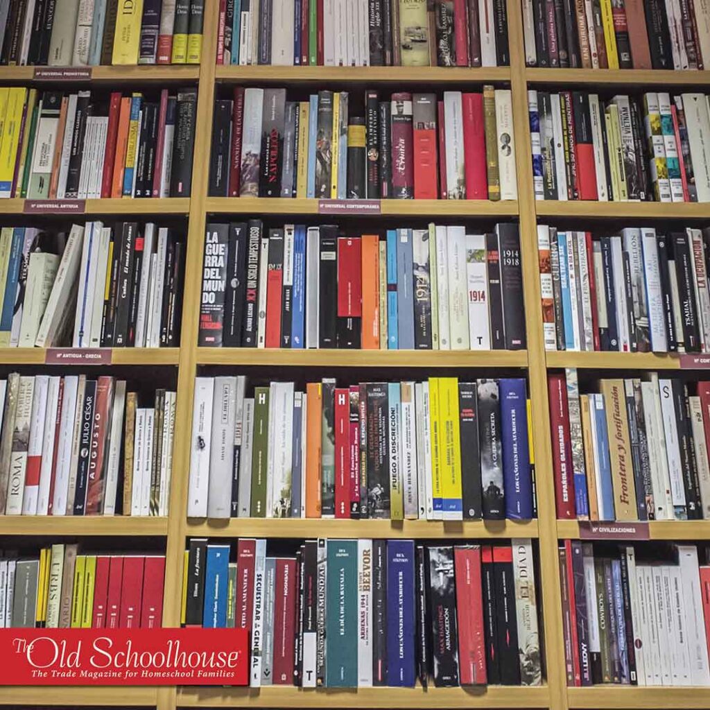 shelves filled with books in a library